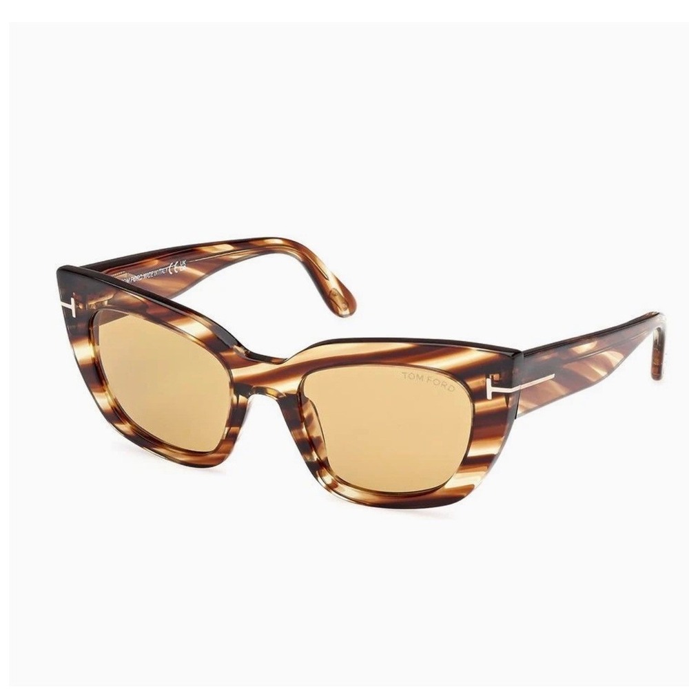 Tom Ford Sunglasses Athena Yellow Tint FT1190 Cat Eye Striped Brown Havana 53mm - Picture 4 of 12